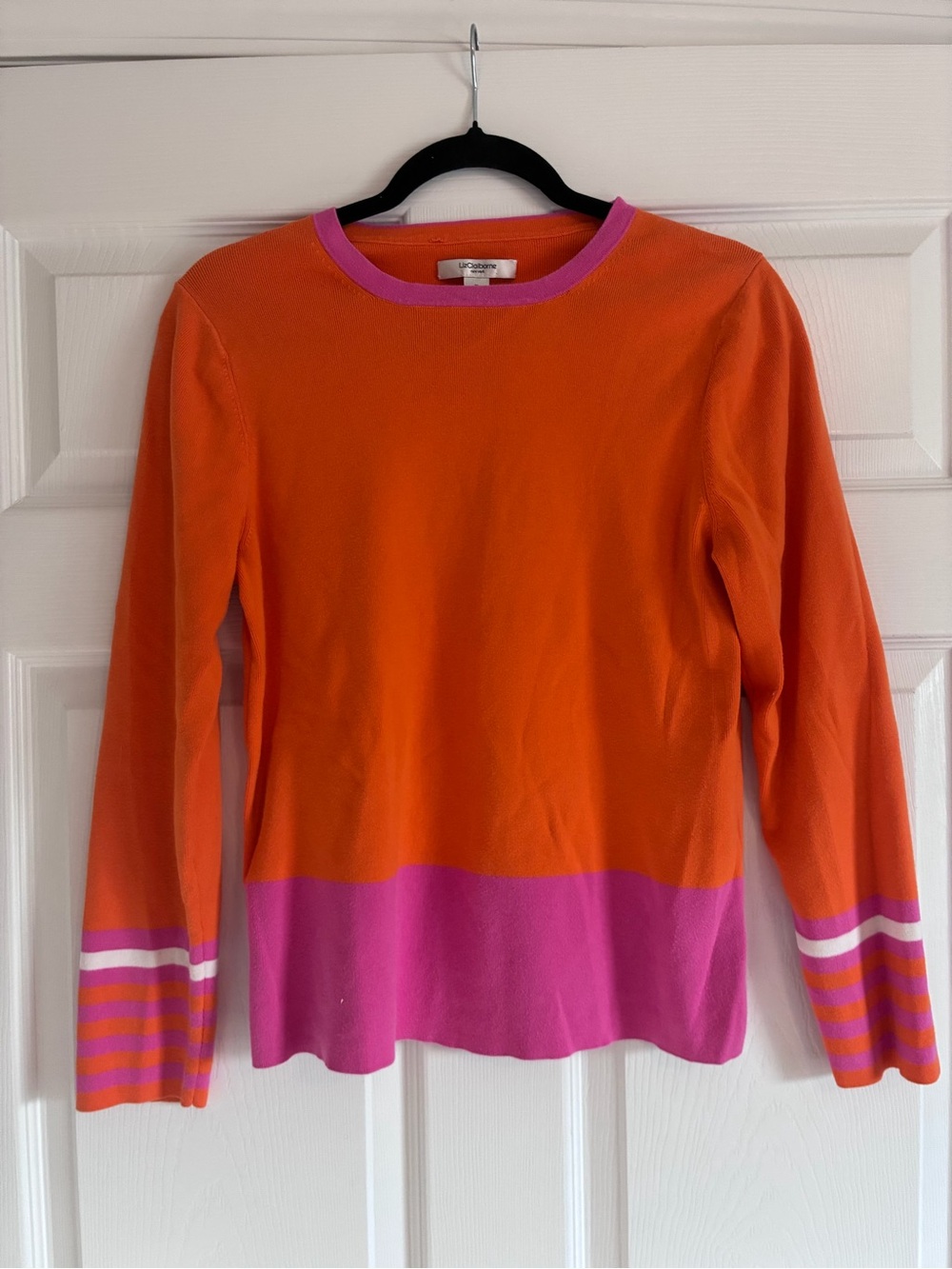 Liz Claiborne Orange and Pink Colorblock Crewneck Top